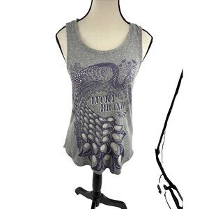 Lucky Brand Womens Tank Top Size XS Gray Sleeveless Graphic Casual Boho Style